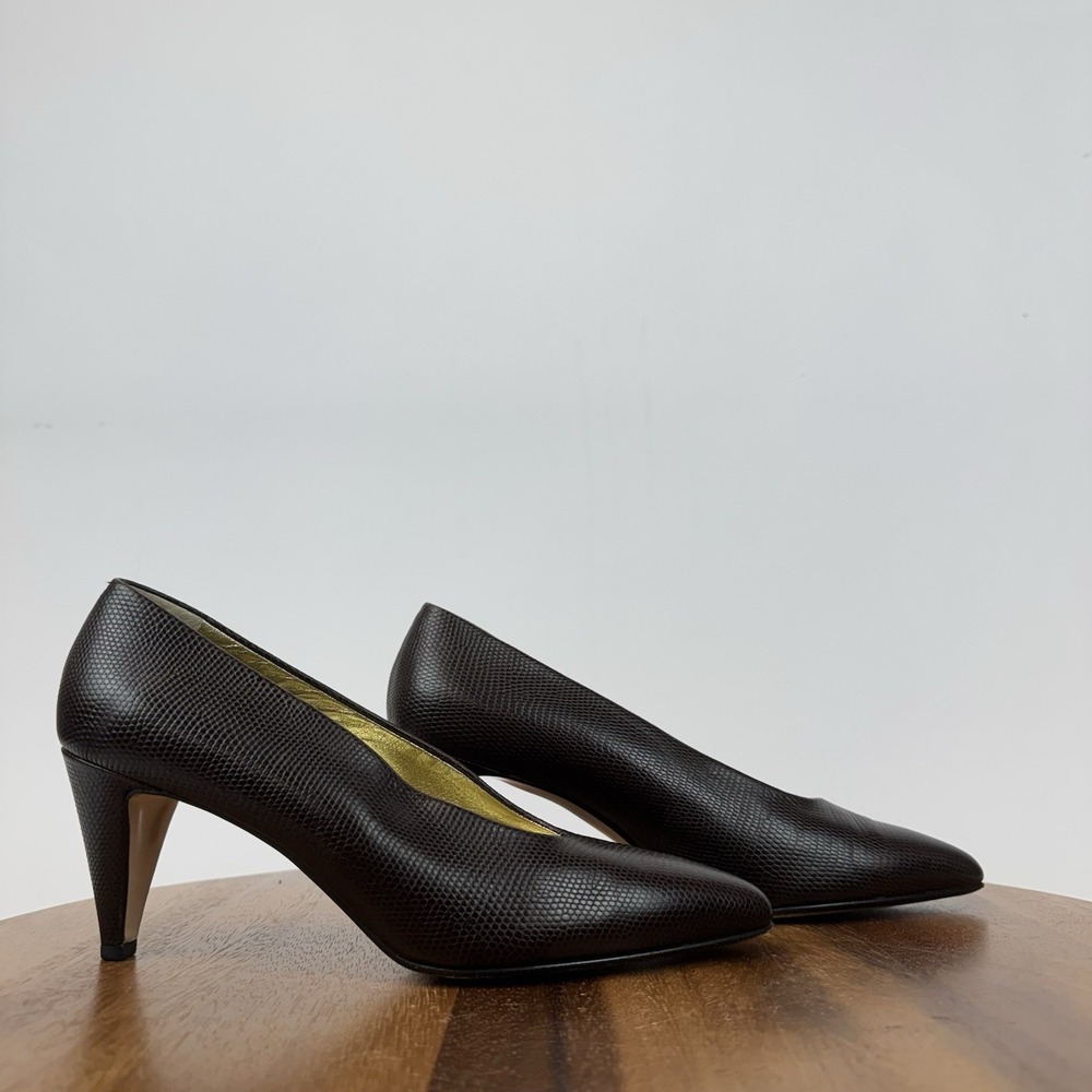 Womens Walter Steiger Vintage Brown Lizard Leather Pumps Heels Size EU 36.5 GUC